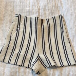 Zara High Waist Cream and Navy Striped Shorts